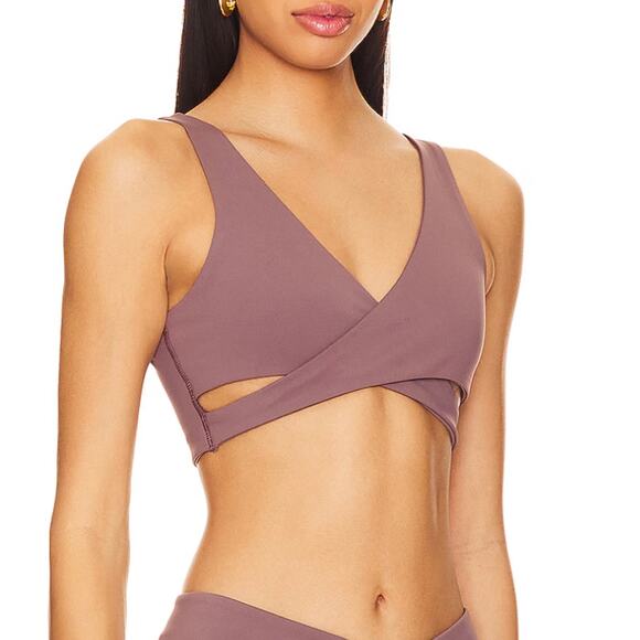 Nubyen Mauve V Neck Wrap Sports Bra Wrap MEDIUM Cut Out Yoga Orchid Soft Revolve - Picture 1 of 9